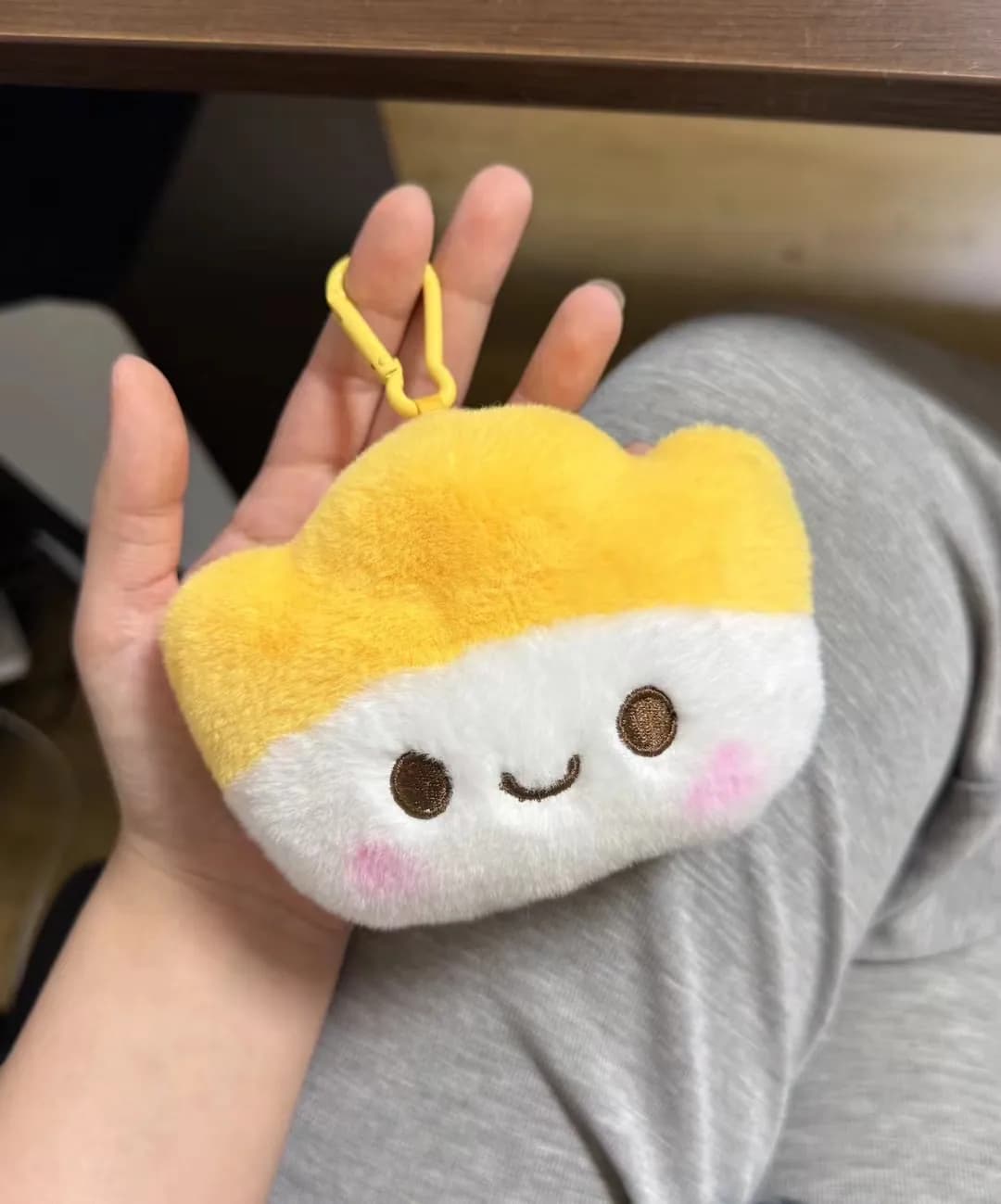 Yellow cloud plush charm with embroidered blush cheeks