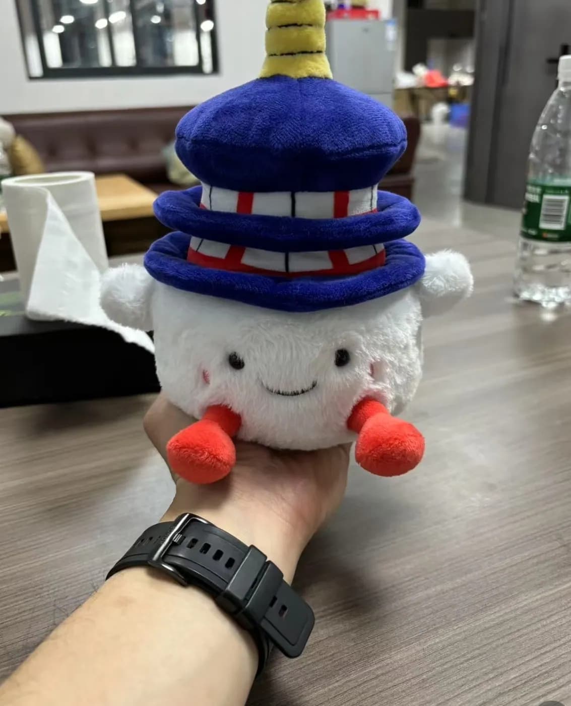 Navy tower plush souvenir with printed banding and red hands