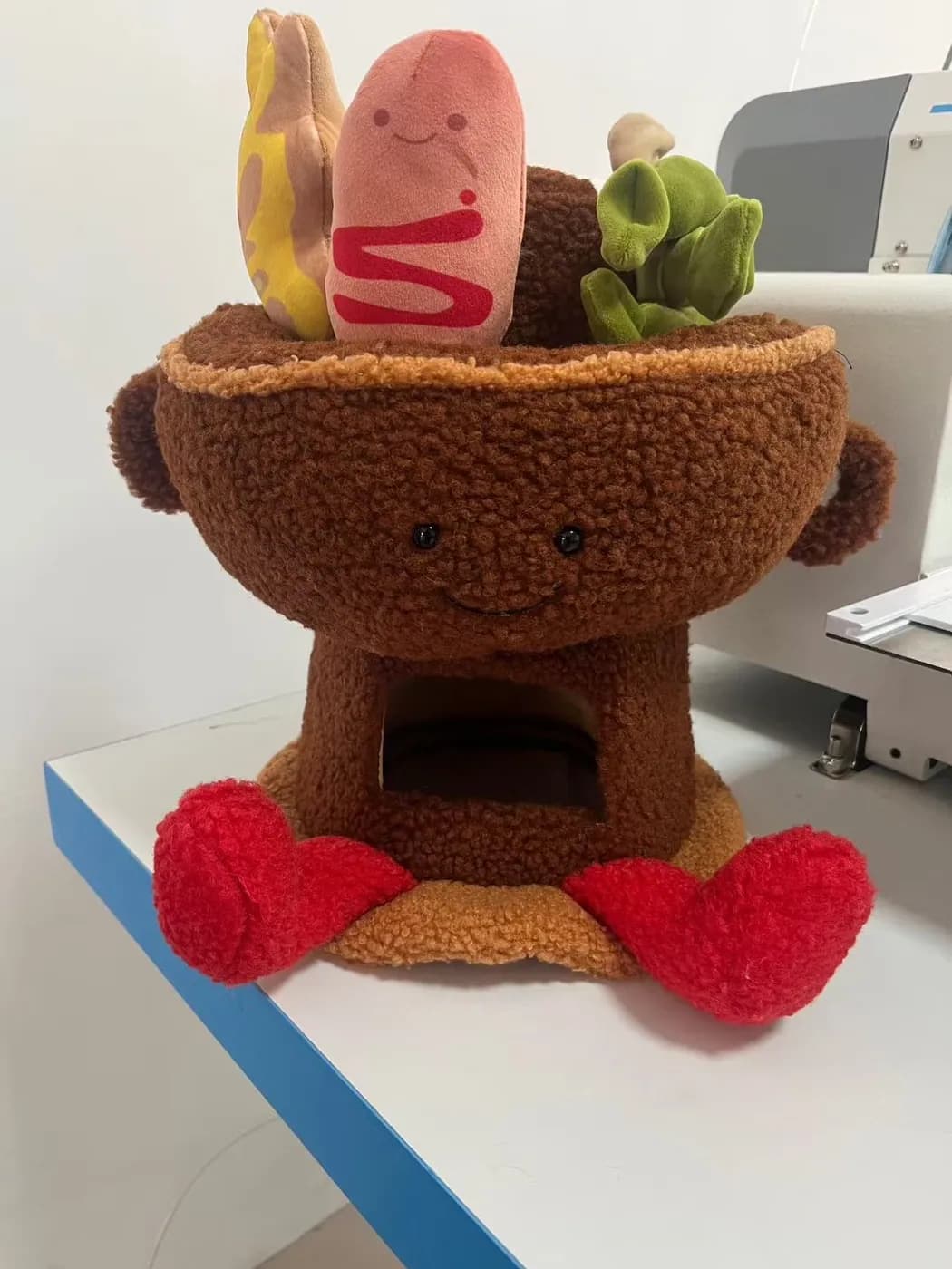 Hot pot plush toy with removable skewer and vegetable pieces